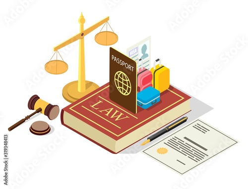 Immigration regulation law vector flat isometric illustration
