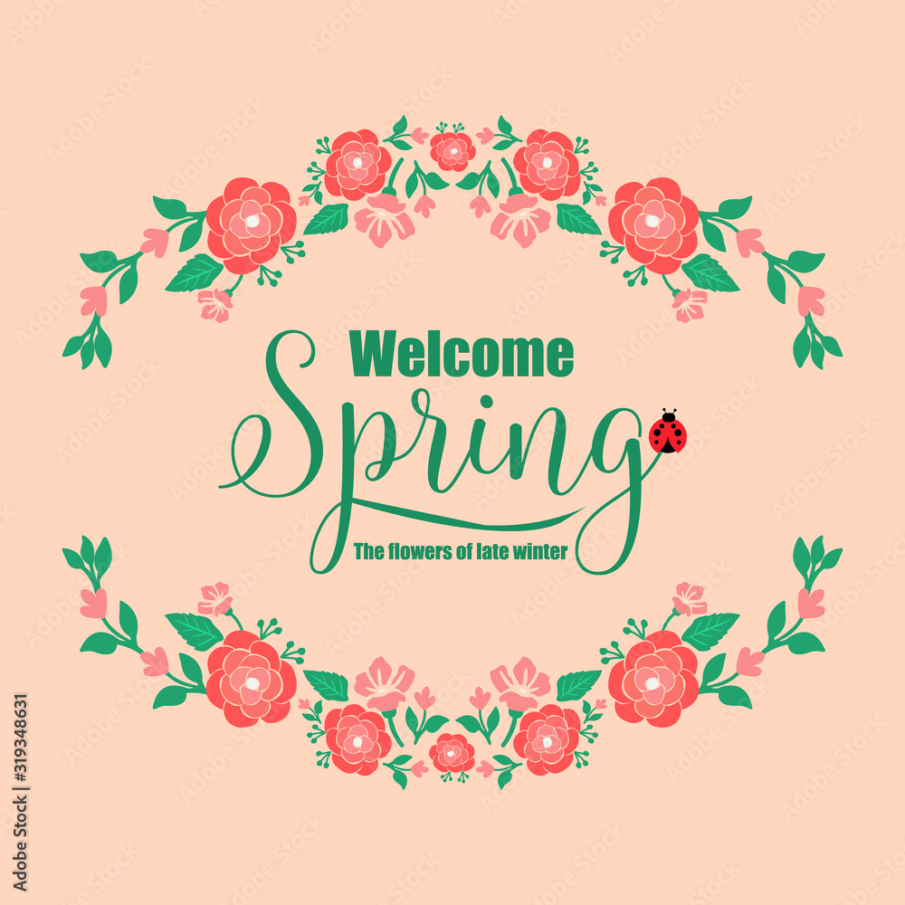 Simple red rose flower frame design, isolated on a creme background, for welcome spring greeting card template decor. Vector Simple red rose flower frame design, isolated on a creme background, for welcome spring greeting card template decor. Vector