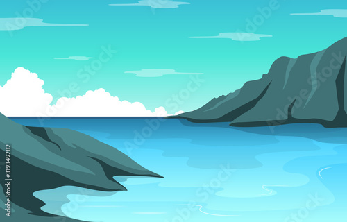 Beautiful Sea Panorama Beach Coast Bay Ocean Landscape Illustration