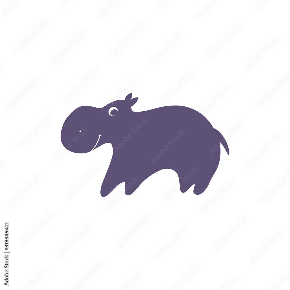 Obraz premium Funny cartoon hippo - vector cute baby illustration on white background.