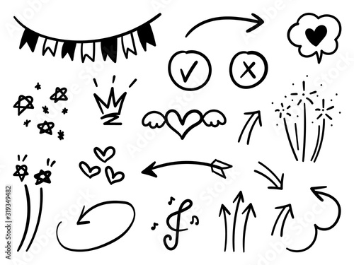 cute doodle design vector, kids and kindergarten, school arts decoration, hand draw love, crown and arrow symbol for design element.