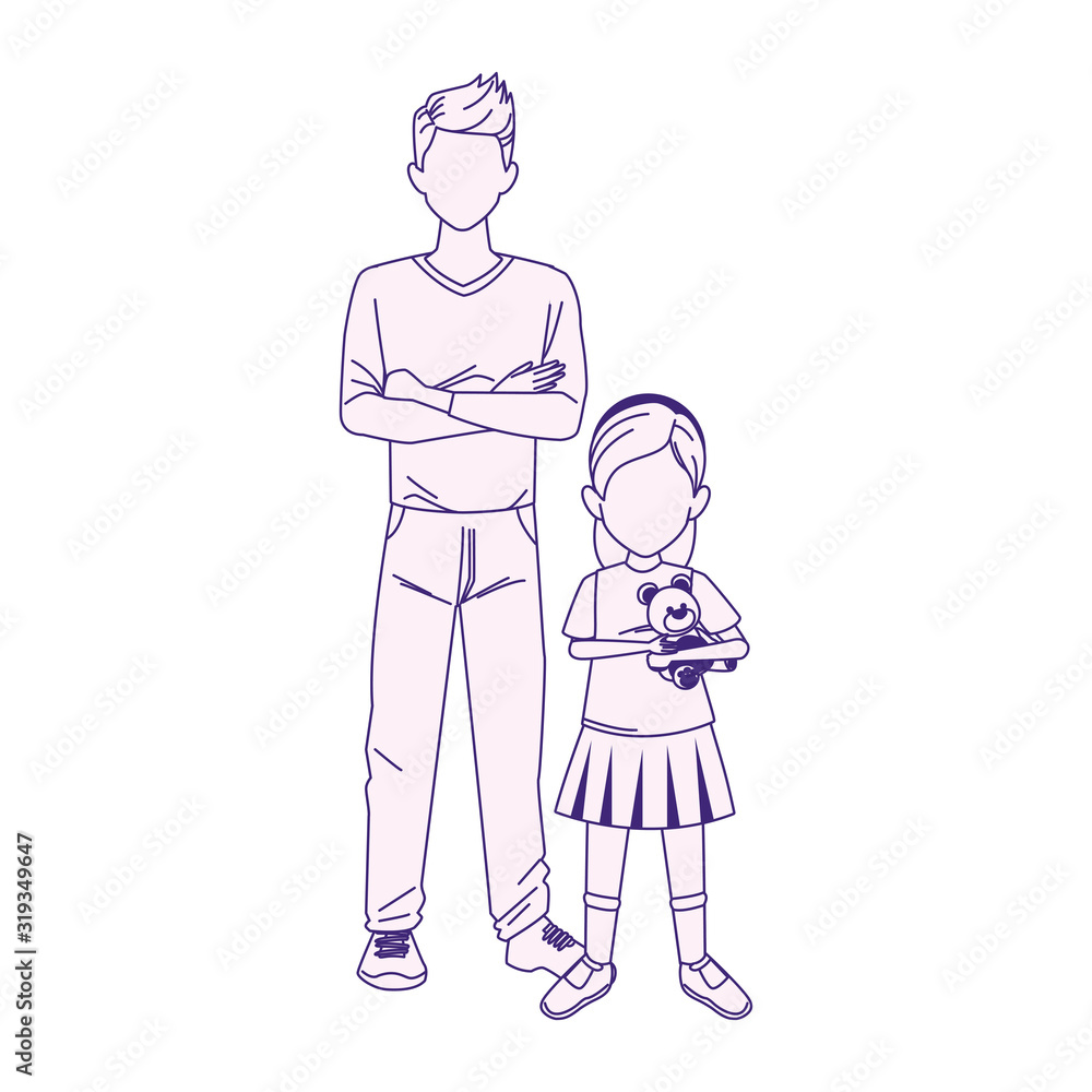 cartoon little girl and man standing icon, flat design cartoon little girl and man standing icon, flat design