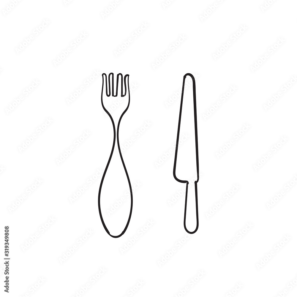 hand drawn Fork and knife icon isolated on white background hand drawn Fork and knife icon isolated on white background