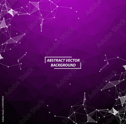 Purple Geometric Polygonal background molecule and communication. Connected lines with dots. Minimalism background. Concept of the science, chemistry, biology, medicine, technology.