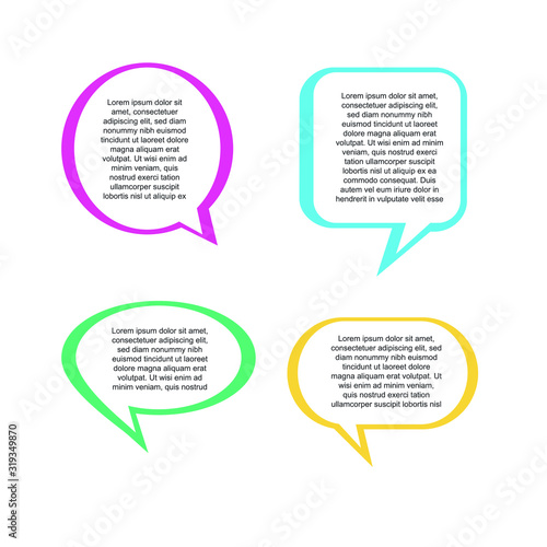 Colored quote speech bubble template. set different shape geometric texting boxes. Quotes form and speech box isolated on white background. Vector illustration.