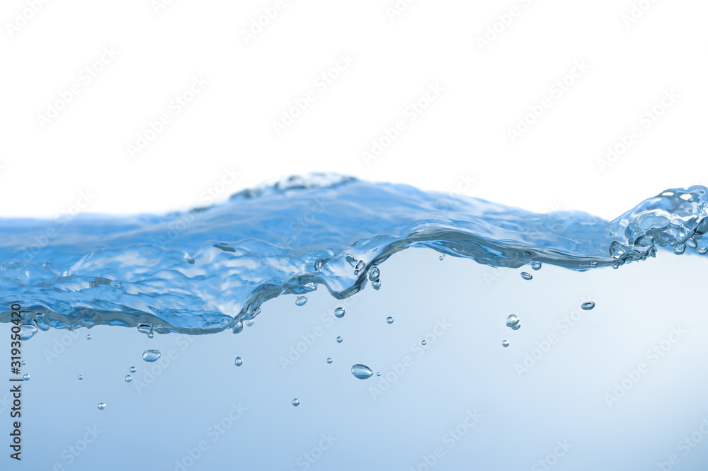 Water splash. Aqua flowing in waves and creating bubbles. Drops on the water surface feel fresh and clean. isolated on white background. Water splash. Aqua flowing in waves and creating bubbles. Drops on the water surface feel fresh and clean. isolated on white background.