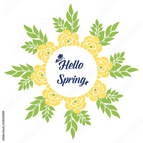 Elegant pattern of leaf and flower frame, for hello spring greeting card wallpaper design. Vector