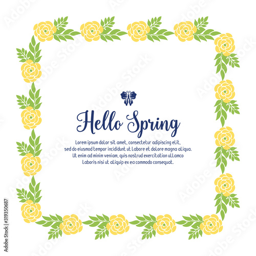 Unique Shape pattern of leaf and floral  for elegant hello spring invitation card template design. Vector