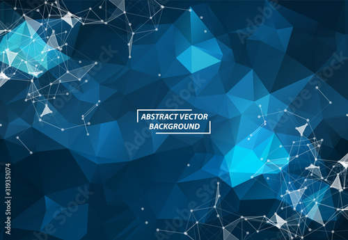 Abstract Dark Blue Polygonal Space Background with Connecting Dots and Lines.  Connection structure. Vector science Futuristic HUD background.