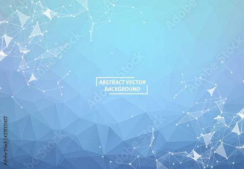 Blue White Geometric Polygonal background molecule and communication. Connected lines with dots. Minimalism background. Concept of the science, chemistry, biology, medicine, technology.