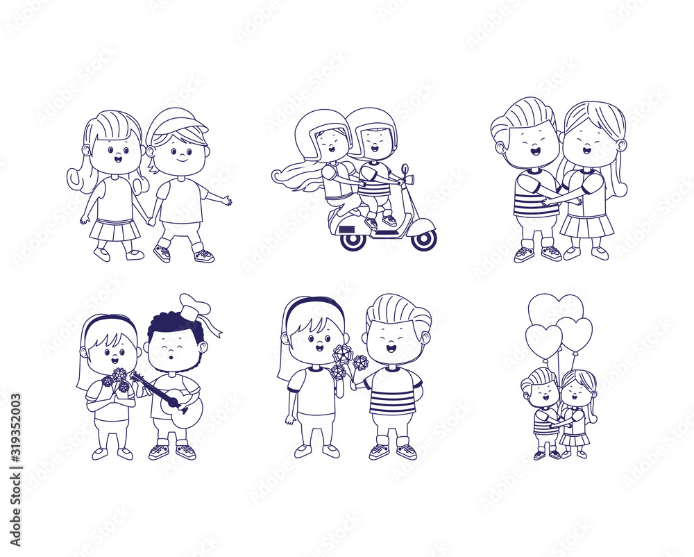 cartoon happy couples standing icon set cartoon happy couples standing icon set