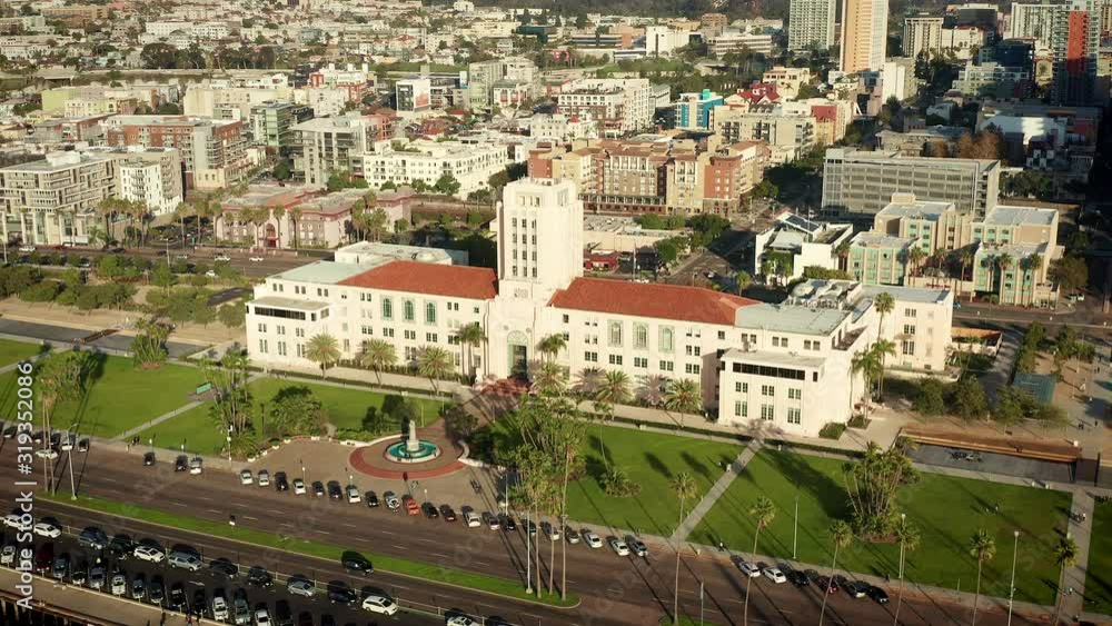 Aerial view of downtown San Diego and courthouse during sunset on a beautiful evening. California. Aerial view of downtown San Diego and courthouse during sunset on a beautiful evening. California.