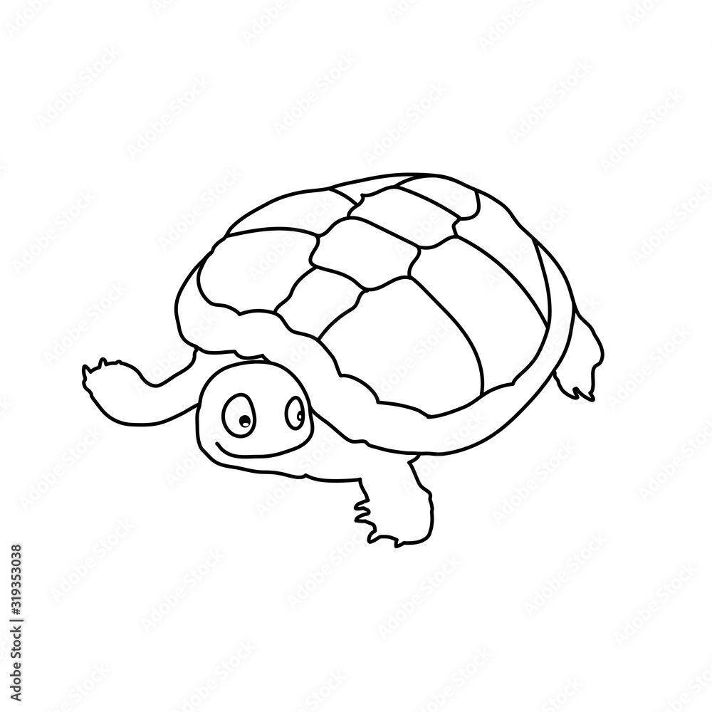 funny vector turtle. line drawing illustration. black and white mammal ...