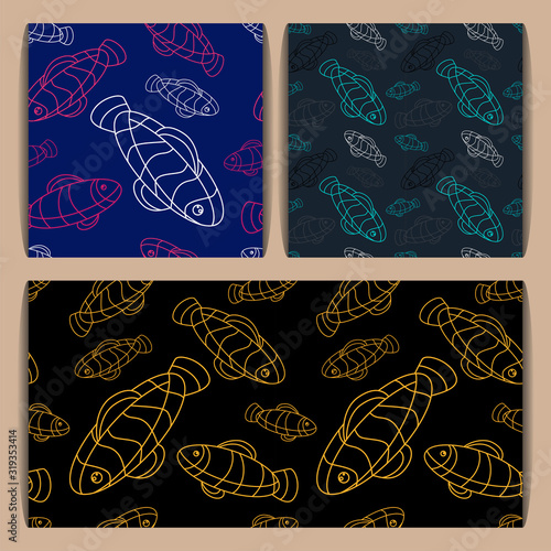 a set of templates with linearity fish. seamless pattern