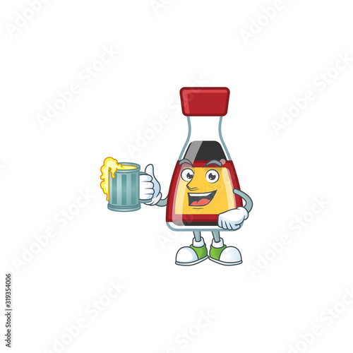 Happy say asian sauce mascot design with a big glass
