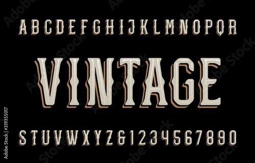 Vintage alphabet font. Old type letters and numbers. Stock vector typescript for your typography design.