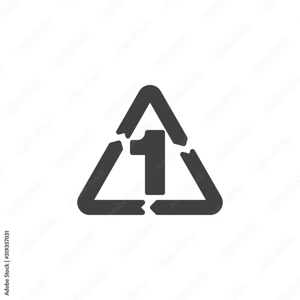 PETE 1, industrial marking plastic vector icon. filled flat sign for mobile concept and web design. Polyethylene terephthalate glyph icon. Symbol, logo illustration. Vector graphics PETE 1, industrial marking plastic vector icon. filled flat sign for mobile concept and web design. Polyethylene terephthalate glyph icon. Symbol, logo illustration. Vector graphics