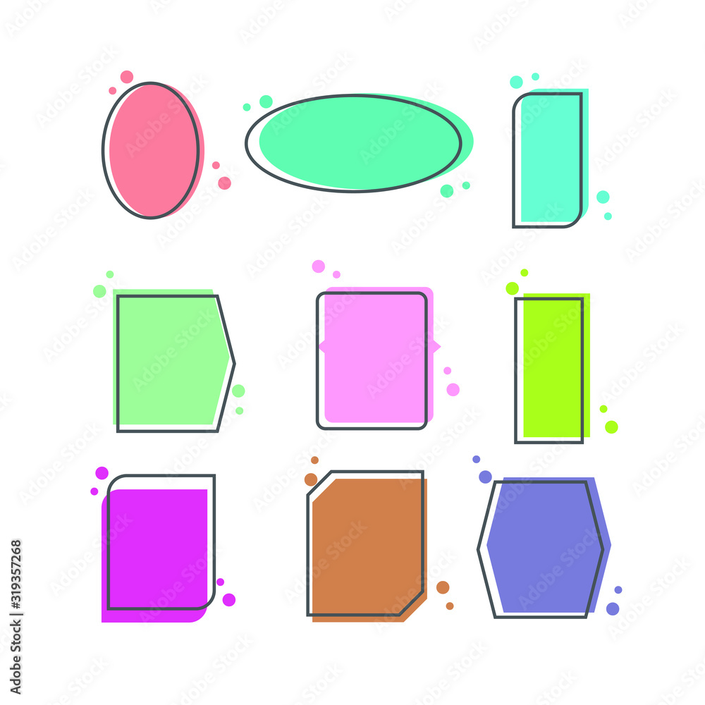 Colored quote speech bubble template. set different shape geometric texting boxes. Quotes form and speech box isolated on white background. Vector illustration. Colored quote speech bubble template. set different shape geometric texting boxes. Quotes form and speech box isolated on white background. Vector illustration.