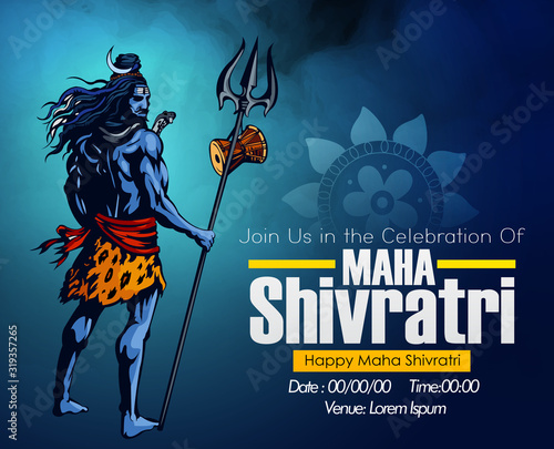 llustration Of Happy Maha Shivratri, a Hindu festival celebrated of Shiva Lord. Vector illustration.