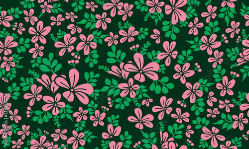 Seamless pink floral for valentine  with leaf and flower pattern background drawing.