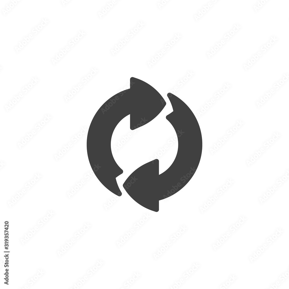 Recycling arrows vector icon. filled flat sign for mobile concept and web design. Circular arrows glyph icon. Symbol, logo illustration. Vector graphics Recycling arrows vector icon. filled flat sign for mobile concept and web design. Circular arrows glyph icon. Symbol, logo illustration. Vector graphics
