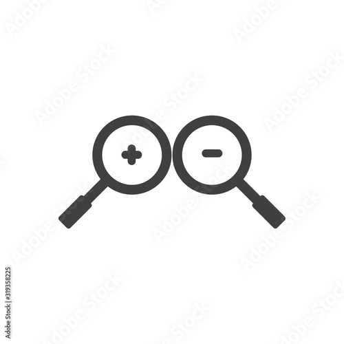 zoom in and zoom out icon, magnifying glass icon vector design with black color