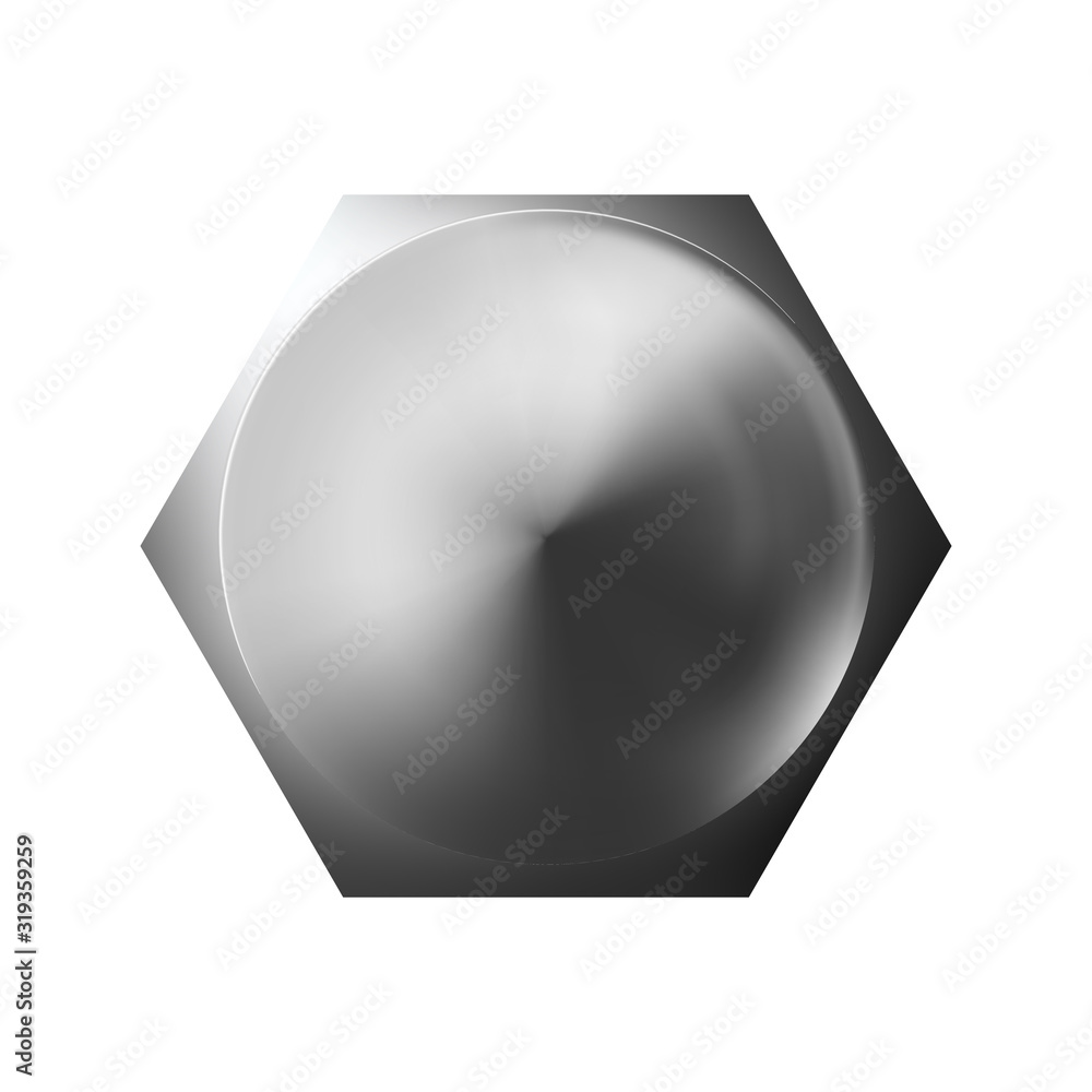 Metal bolt head, shiny cap. Twisted in surface isolated on white  background. Macro chrome top view of wide a hat metalwares. Vector  illustration. Stock Vector | Adobe Stock