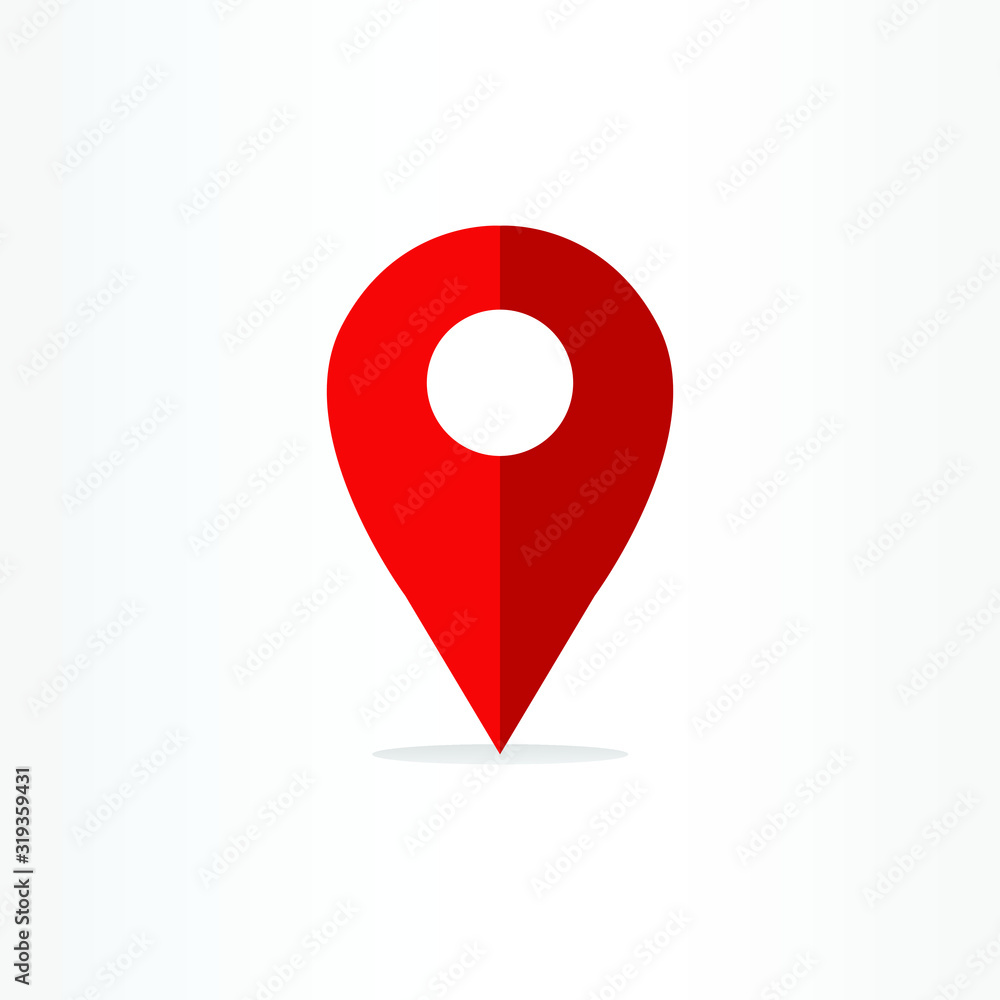 abstract style Map pin sign location icon with red color
