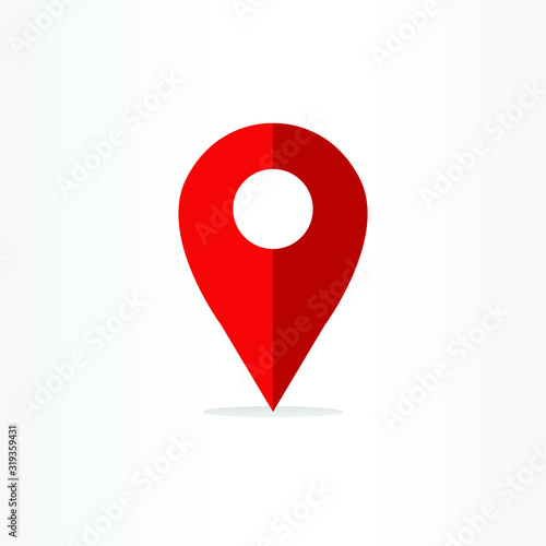 abstract style Map pin sign location icon with red color