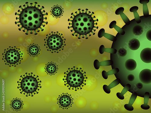 Pneumonia virus and bacterial cell, medical background. Coronavirus 2019-nCoV. Virus warning. Microbiological health background. Danger, risk of disease.