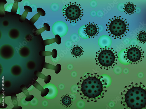 Medical background, virus and bacterial cell of pneumonia. Coronavirus 2019-nCoV. Microbiological health background. Danger, risk of disease. Virus warning.