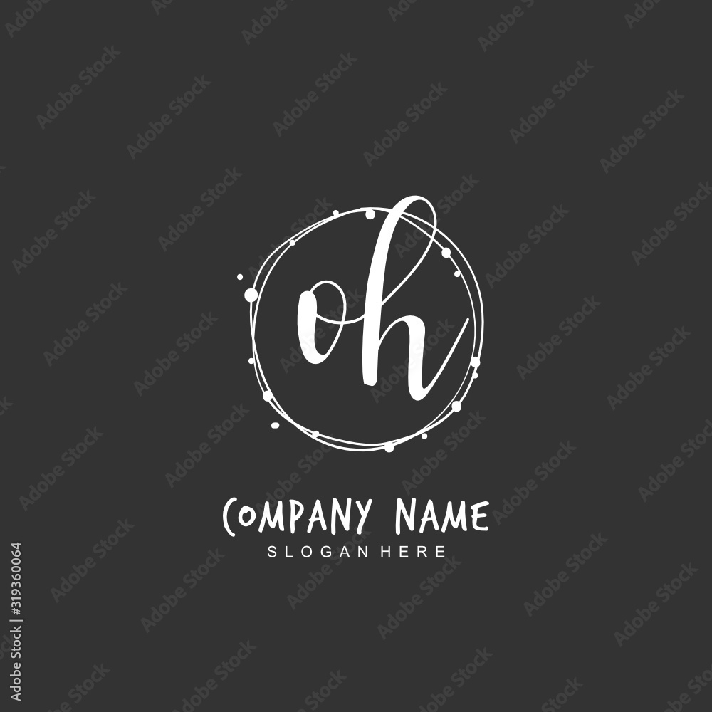 Handwritten initial letter O H OH for identity and logo. Vector logo template with handwriting and signature style.