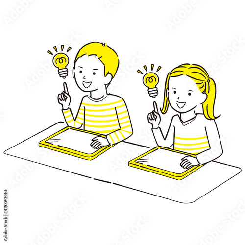 手描き1color  男の子女の子　ペンタブレット　ひらめく