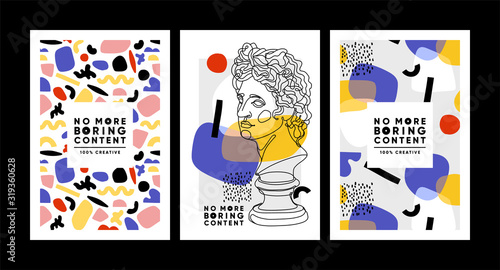 Modern abstract cards with ancient sculptures. Set of vector banners in trendy contemporary style.