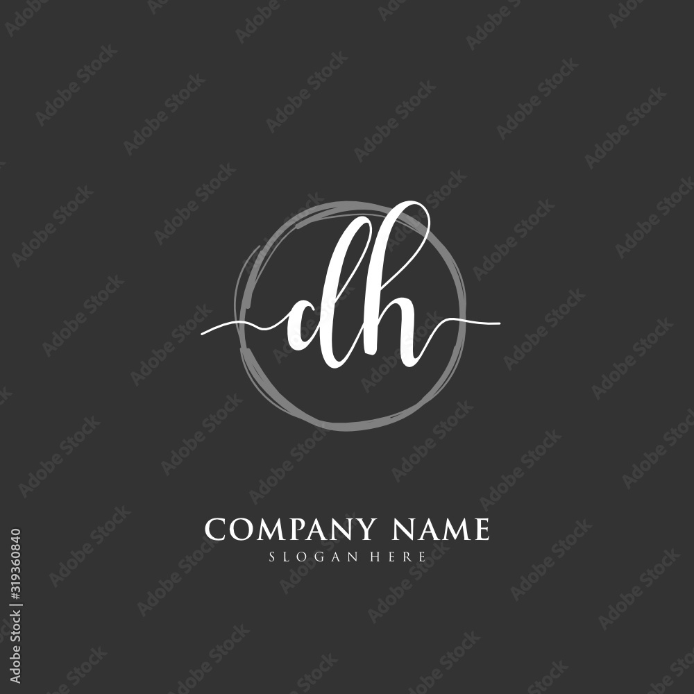 Obraz premium Handwritten initial letter D H DH for identity and logo. Vector logo template with handwriting and signature style.