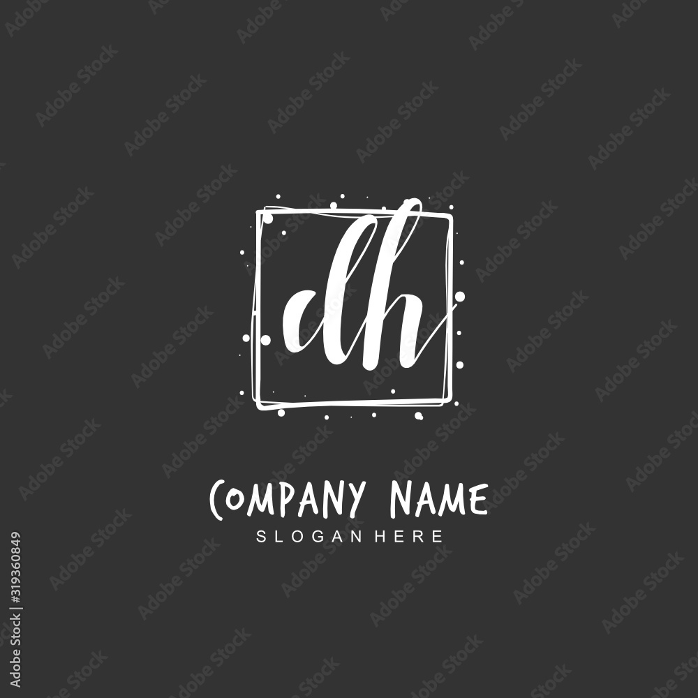Handwritten initial letter D H DH for identity and logo. Vector logo template with handwriting and signature style.