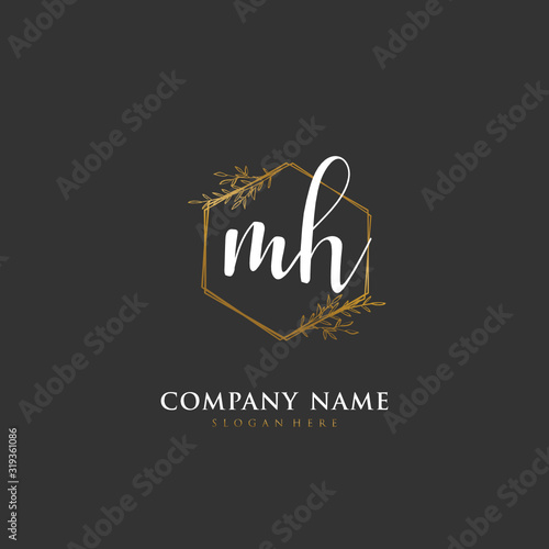 Handwritten initial letter M H MH for identity and logo. Vector logo template with handwriting and signature style.