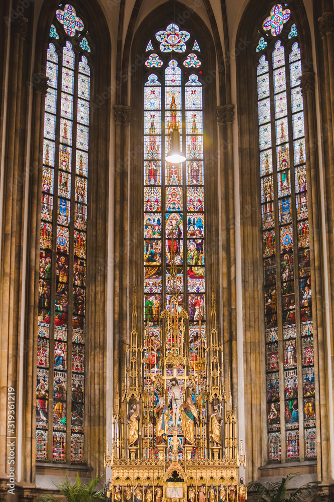 stained glass window in brno cathedral church