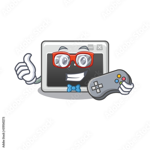 Smiley gamer command window cartoon mascot style