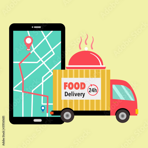 Online food delivery service vector illustration. Uber eat, grab food, fast food design template for landing page, web, mobile app, poster, flyer