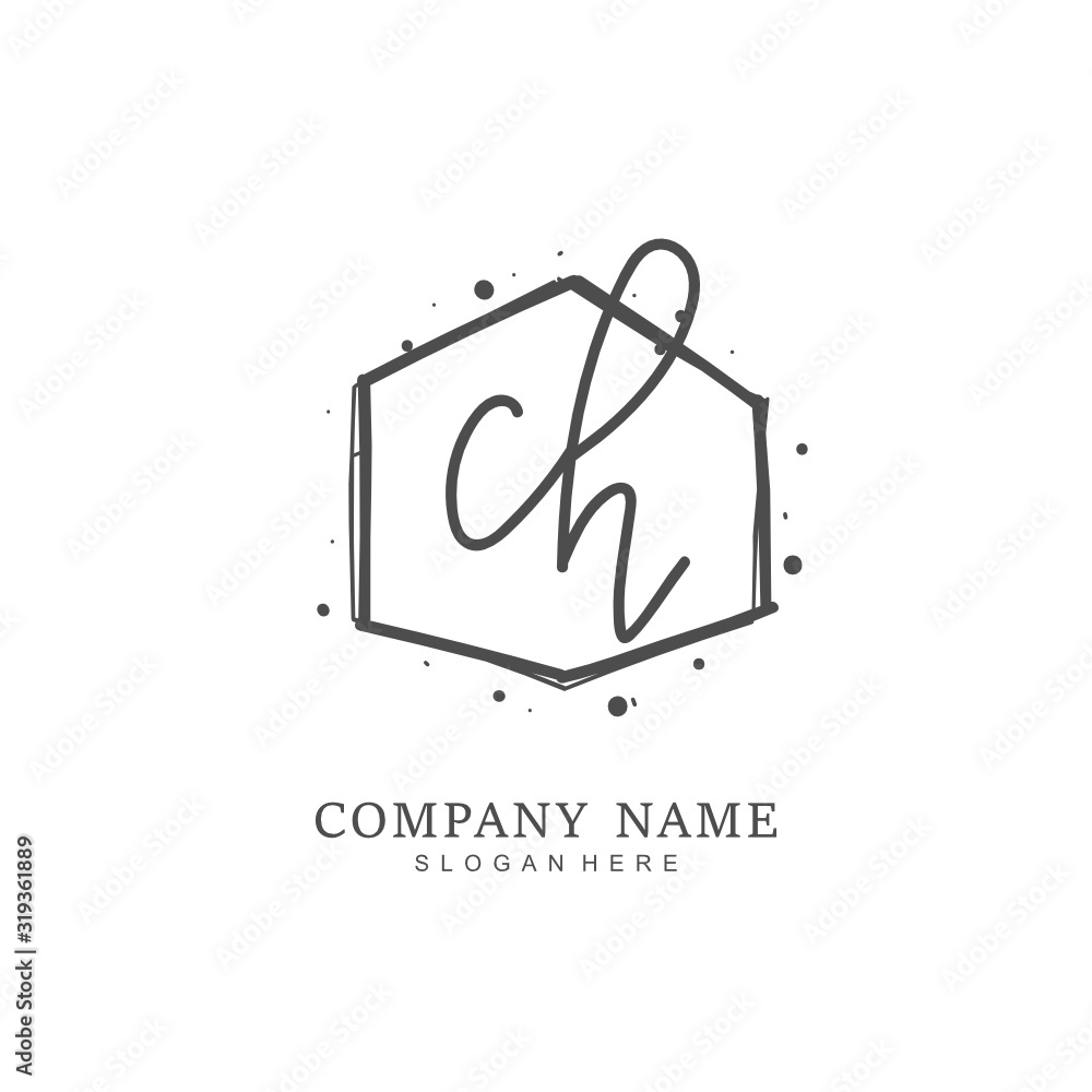 Handwritten initial letter C H CH for identity and logo. Vector logo template with handwriting and signature style.