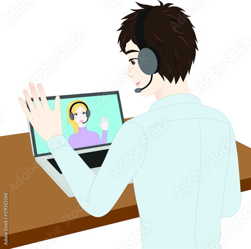 オンライン英会話をする男性