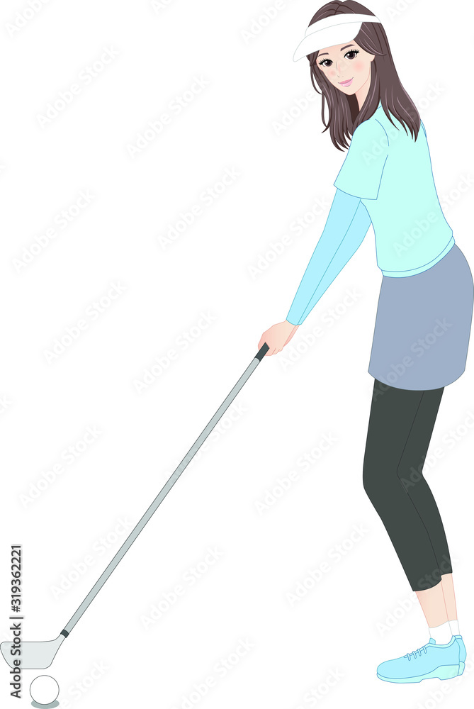 ゴルフをする女性 ゴルフをする女性