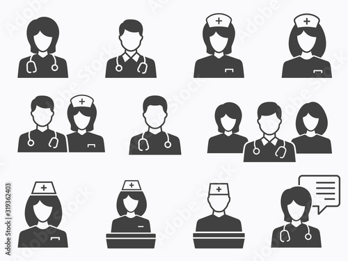 Doctor and Nurse icon set. Illustrations isolated on white.