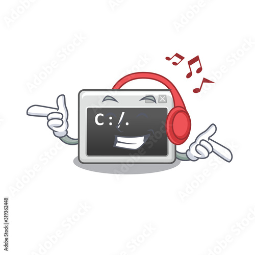 Listening music command window mascot cartoon character design