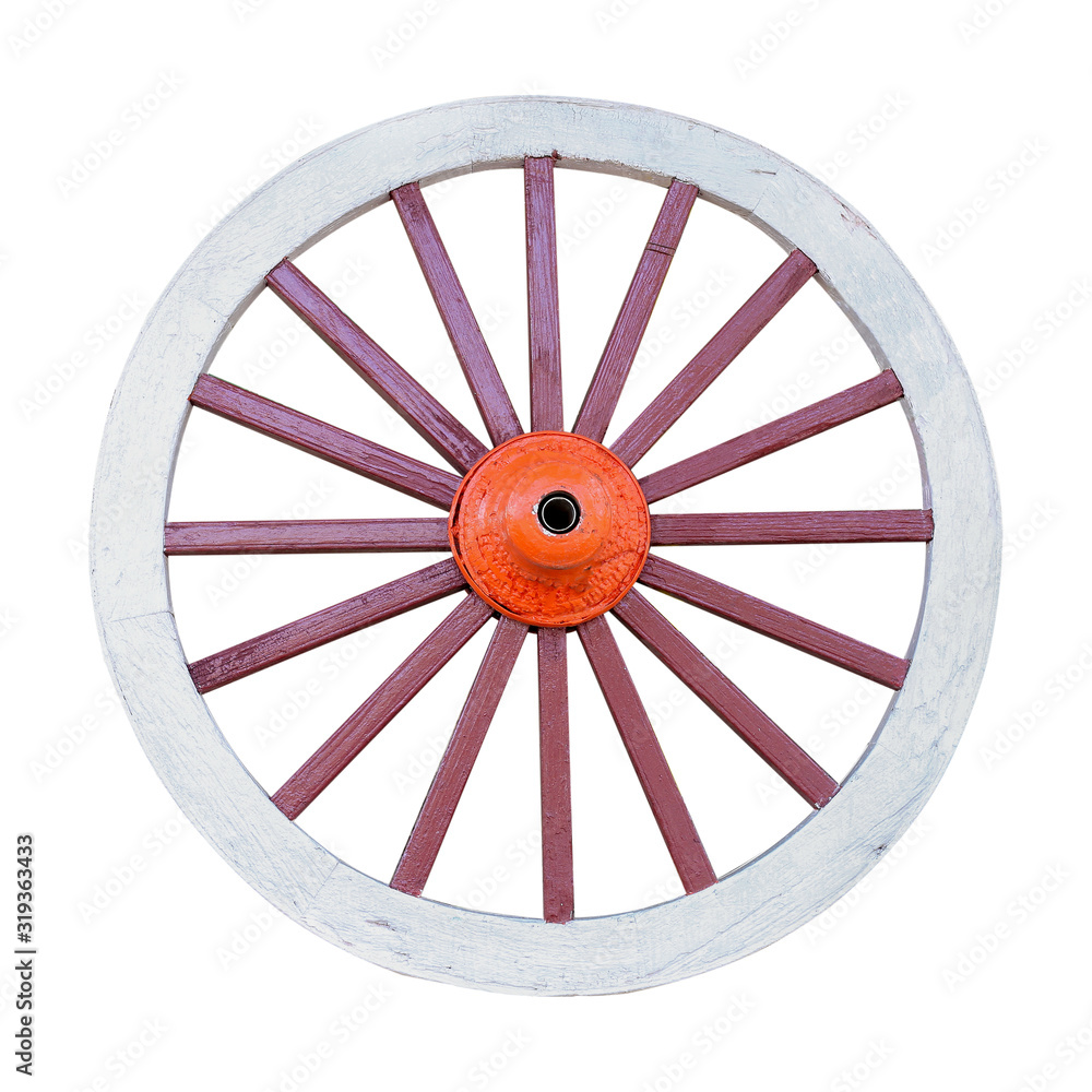 Old wooden grunge wagon wheel isolated on white background with clipping path Old wooden grunge wagon wheel isolated on white background with clipping path