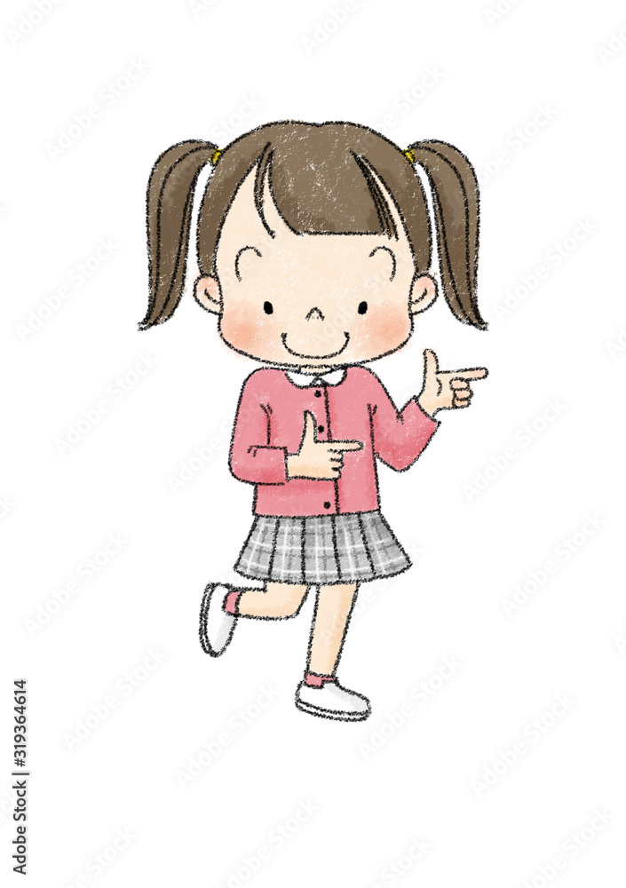 女の子 全身正面 指さし (黒線) 女の子 全身正面 指さし (黒線)