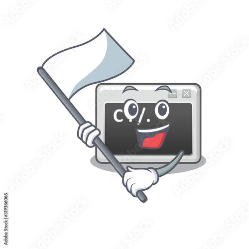 Funny command window cartoon character style holding a standing flag