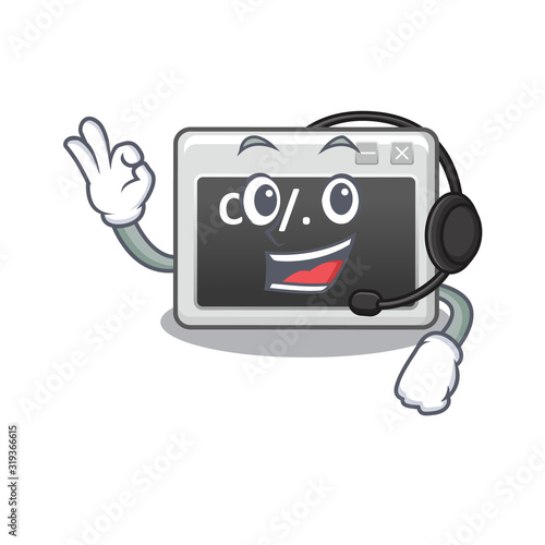 Smiley command window cartoon character design wearing headphone