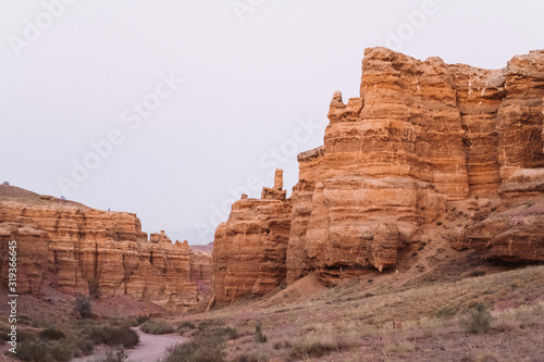 Charyn Canyon  Kazakhstan. Red-yellow canyon in yellow light. Looks like a famous grand canyon in America. Summer